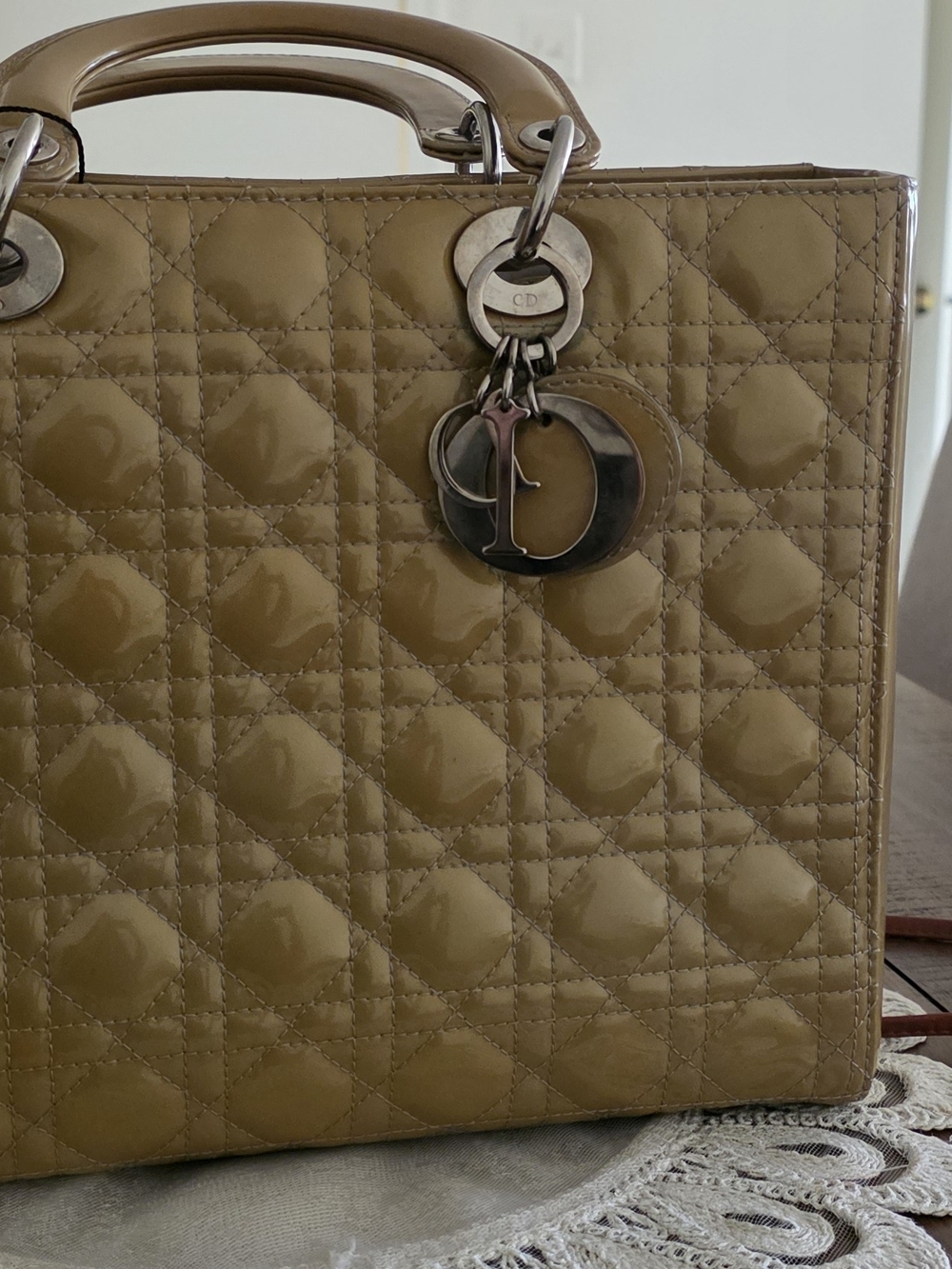 Dior Patent Lady Bag in Olive-Tan